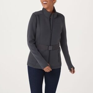 NWOT Zuda Belted Scuba Knit Zip Front Jacket women’s size XS